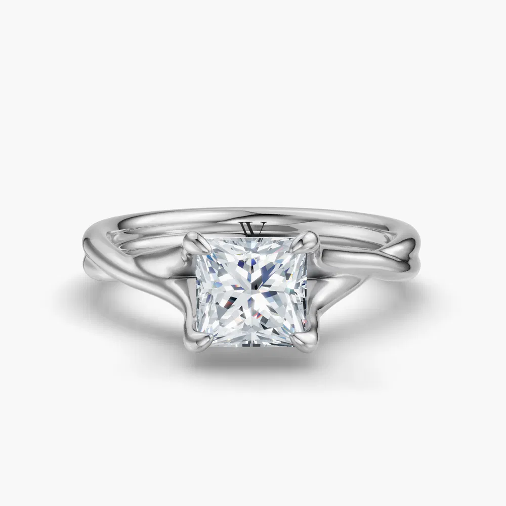 Iridell 1 carat Lab Grown Diamond Princess Cut Solitaire, Twist, Split Shank Engagement Ring in 14K White Gold