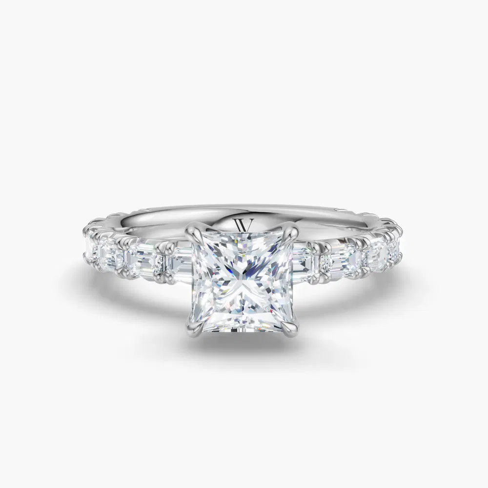 Jocelyn 1 carat Lab Grown Diamond Princess Cut Pavé, Low profile, Classic Engagement Ring in 14K White Gold