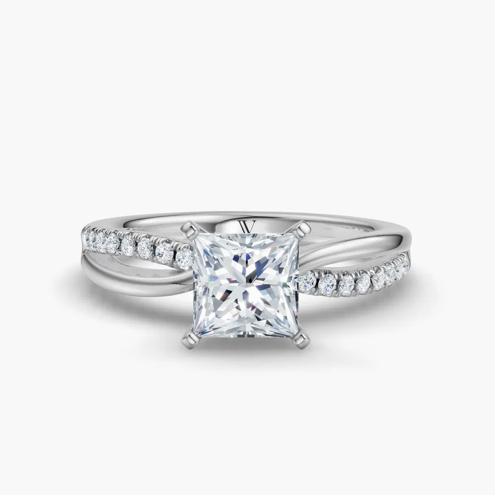 Polaris 1 carat Lab Grown Diamond Princess Cut Pavé, Split Shank Engagement Ring in 14K White Gold