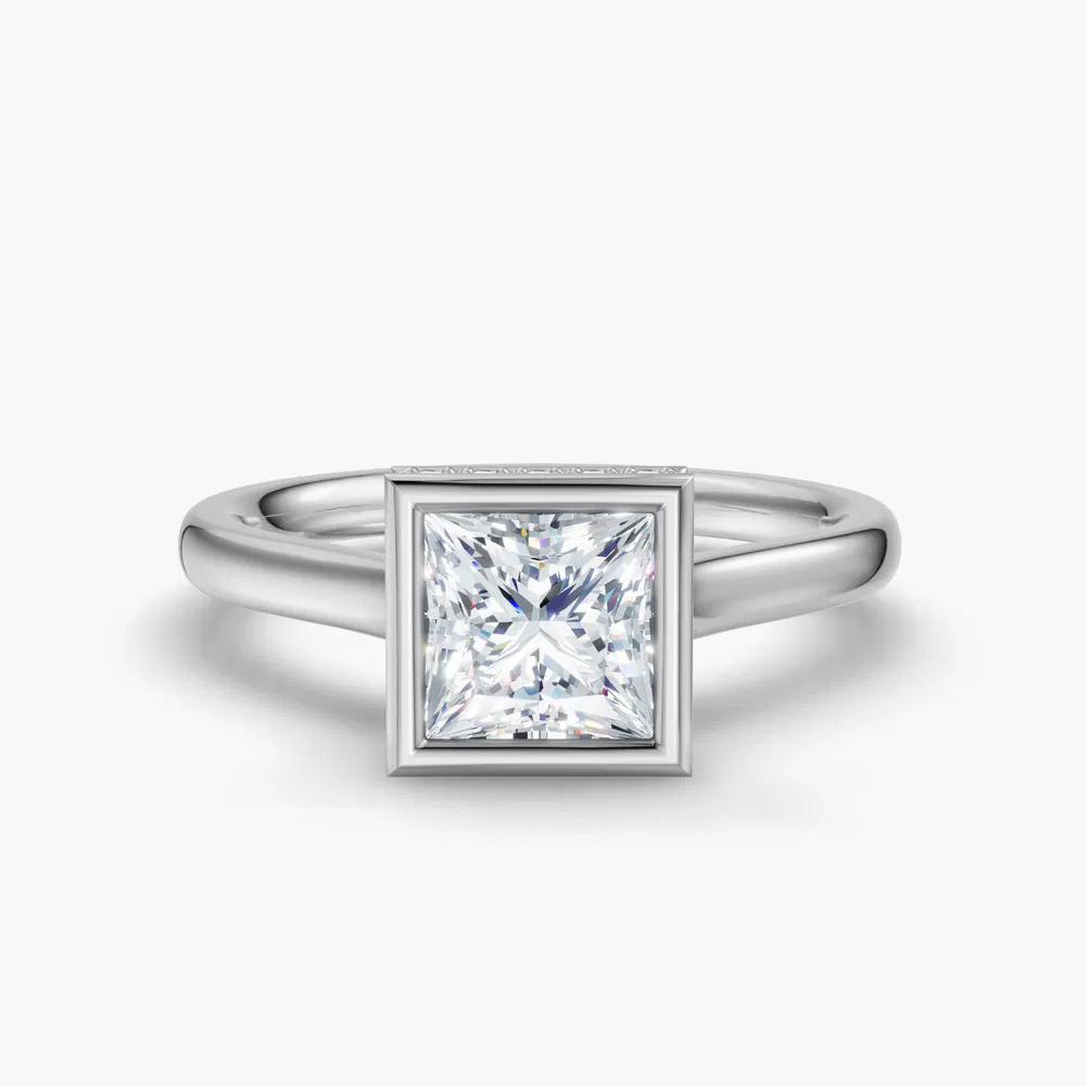 Nival 1 carat Lab Grown Diamond Princess Cut Bezel, Solitaire, Hidden Halo Engagement Ring in 14K White Gold