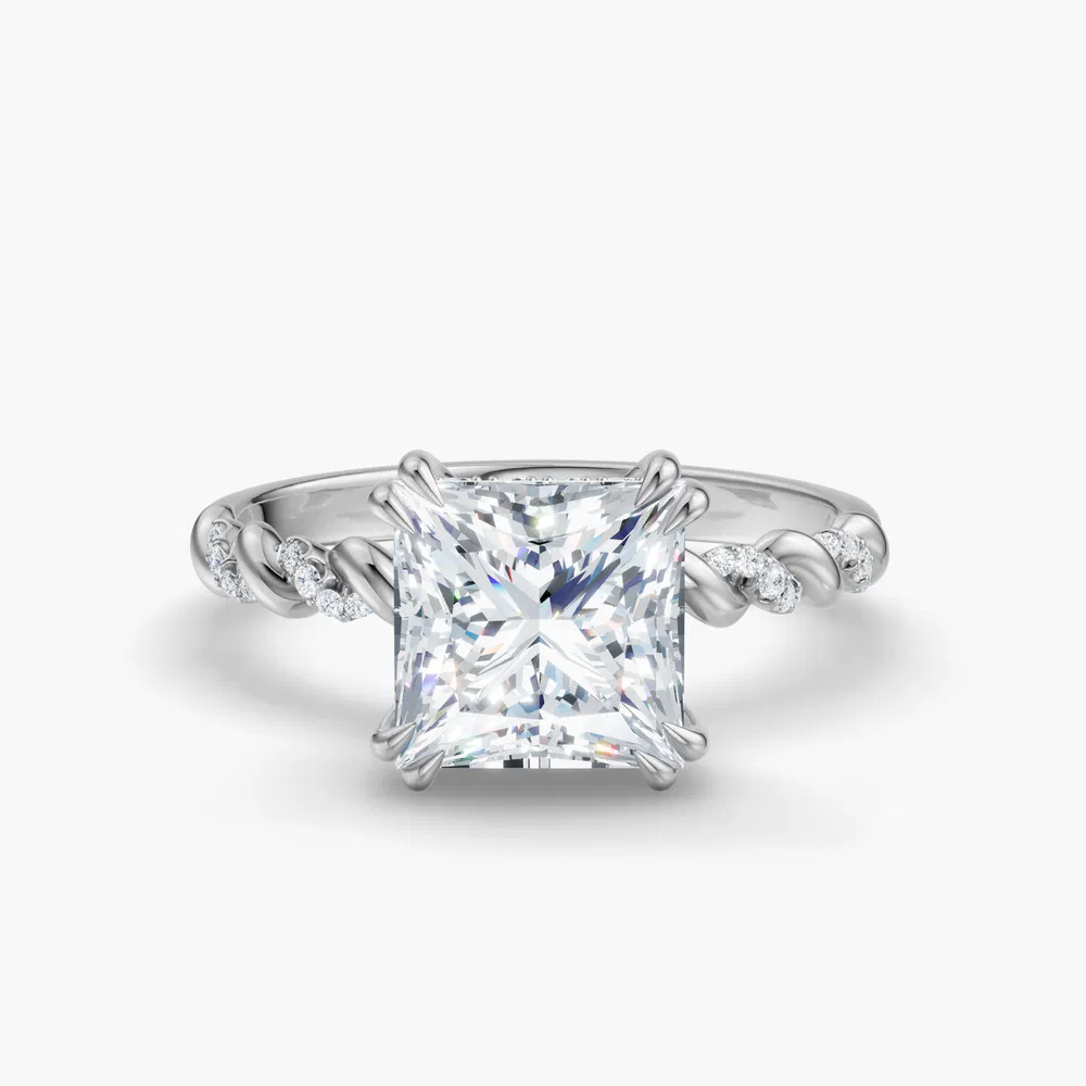 Lior 1 carat Lab Grown Diamond Princess Cut Pavé, Hidden Halo, Twist Engagement Ring in 14K White Gold