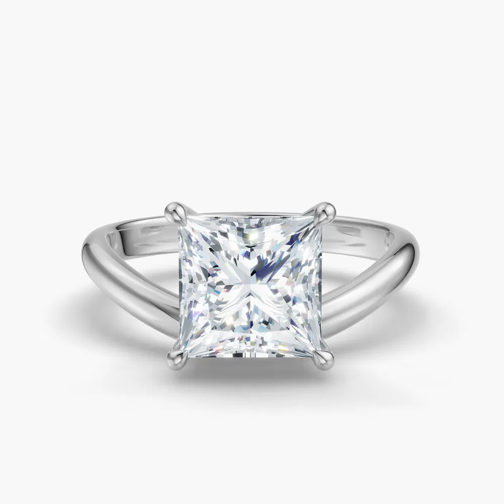 Thal 1 carat Lab Grown Diamond Princess Cut Solitaire, Floating Engagement Ring in 14K White Gold