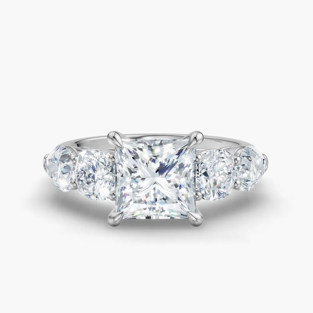 Riva 1 carat Lab Grown Diamond Princess Cut Side Stone, Five Stone Engagement Ring in 14K White Gold