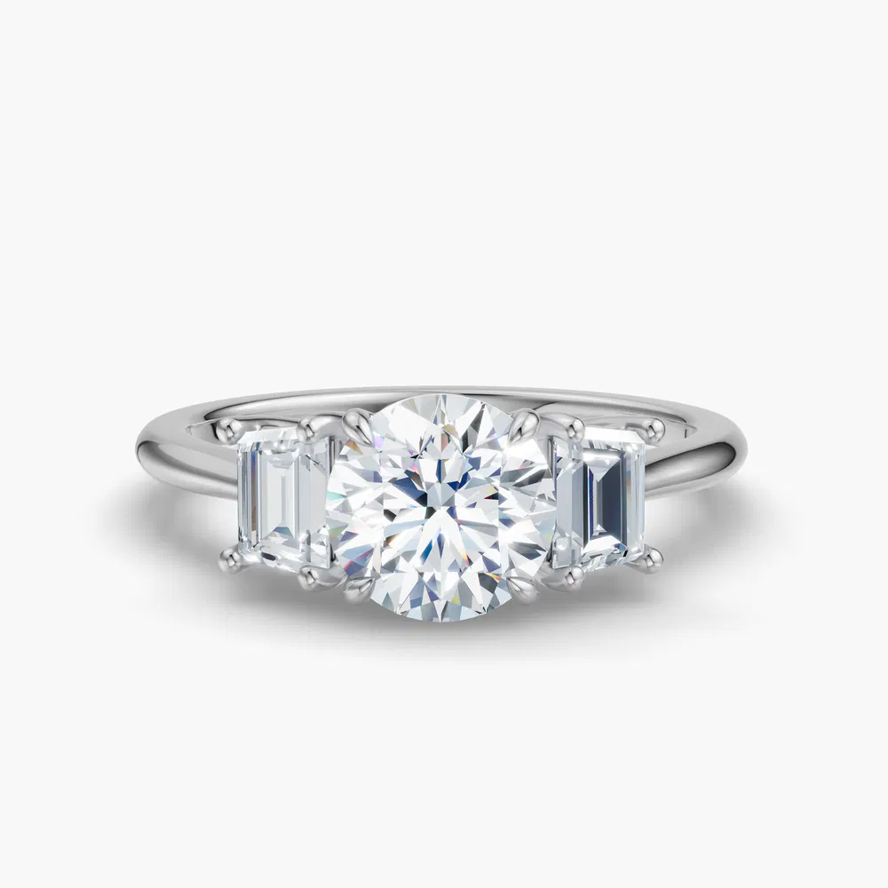 Cygnus 1 carat Lab Grown Diamond Round Cut Side Stone, Three Stone, Low profile Engagement Ring in Platinum