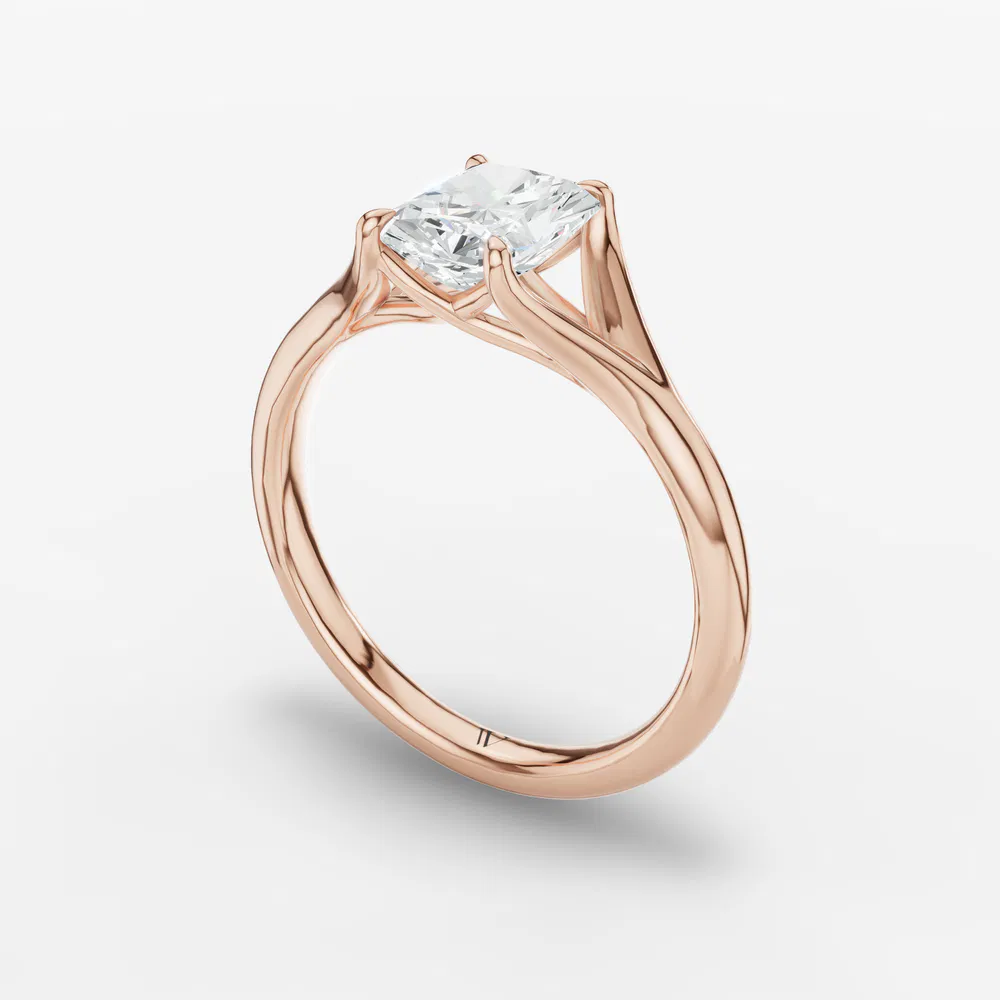 Certified 3 carat Lab Grown Diamond Radiant Cut Solitaire, Split Shank, Simple Engagement Ring in 14K Rose Gold-Zayfi