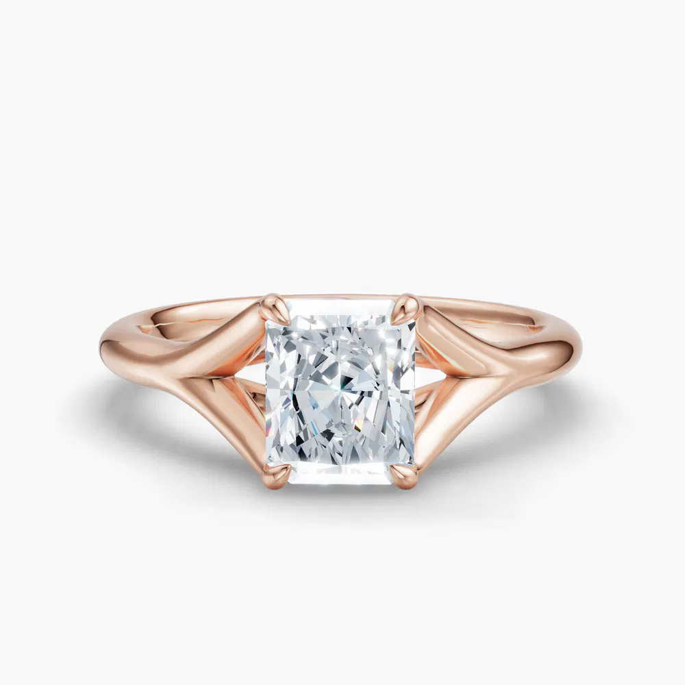 Certified 3 carat Lab Grown Diamond Radiant Cut Solitaire, Split Shank, Simple Engagement Ring in 14K Rose Gold-Zayfi