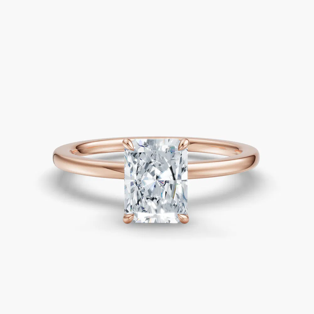 Certified 3 carat Lab Grown Diamond Radiant Cut Hidden Halo Engagement Ring in 14K Rose Gold-Helia
