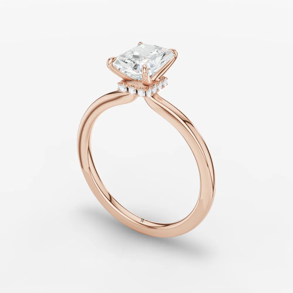 Certified 3 carat Lab Grown Diamond Radiant Cut Hidden Halo Engagement Ring in 14K Rose Gold-Helia
