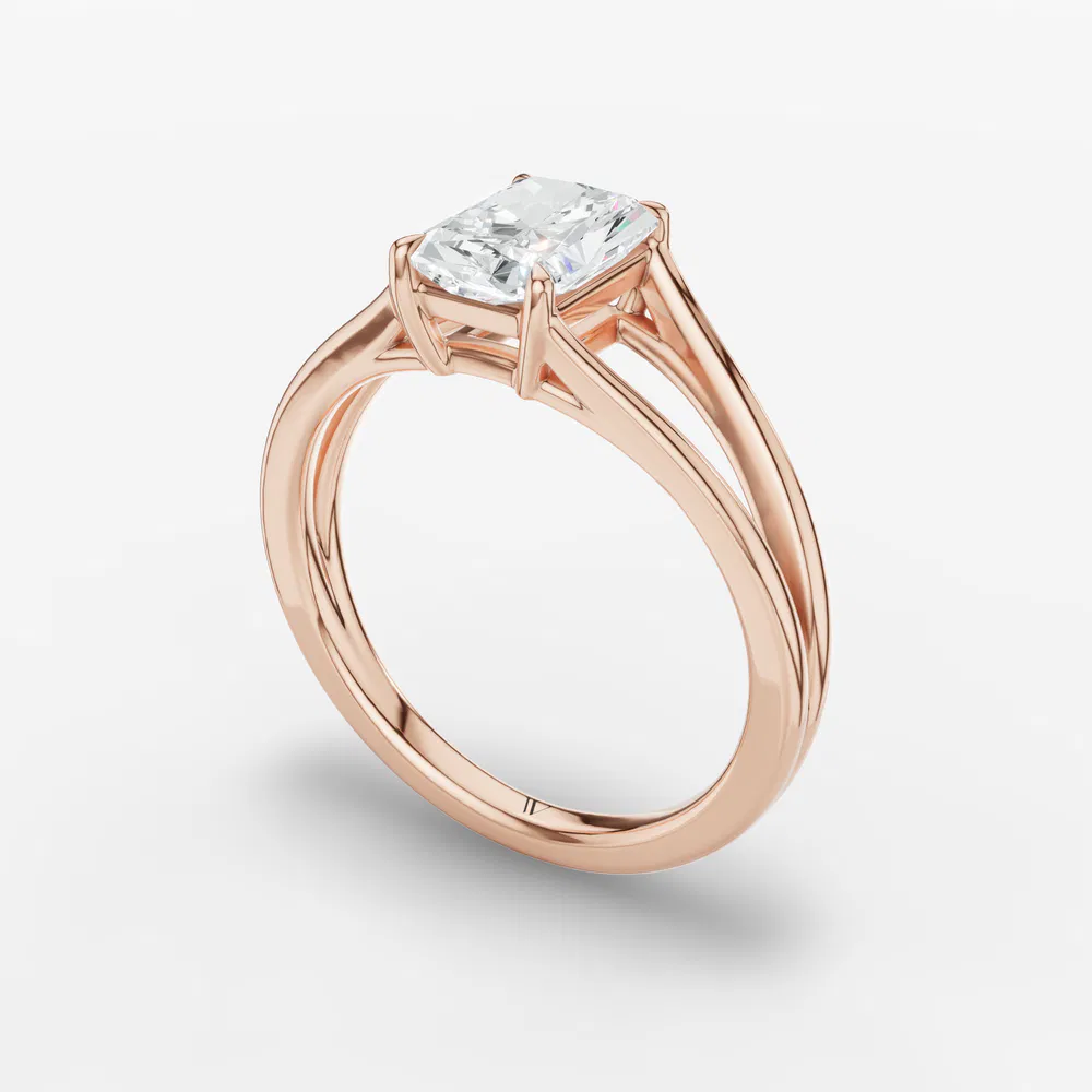 Certified 3 carat Lab Grown Diamond Radiant Cut Split Shank, Solitaire, Low profile Engagement Ring in 14K Rose Gold-Wraith
