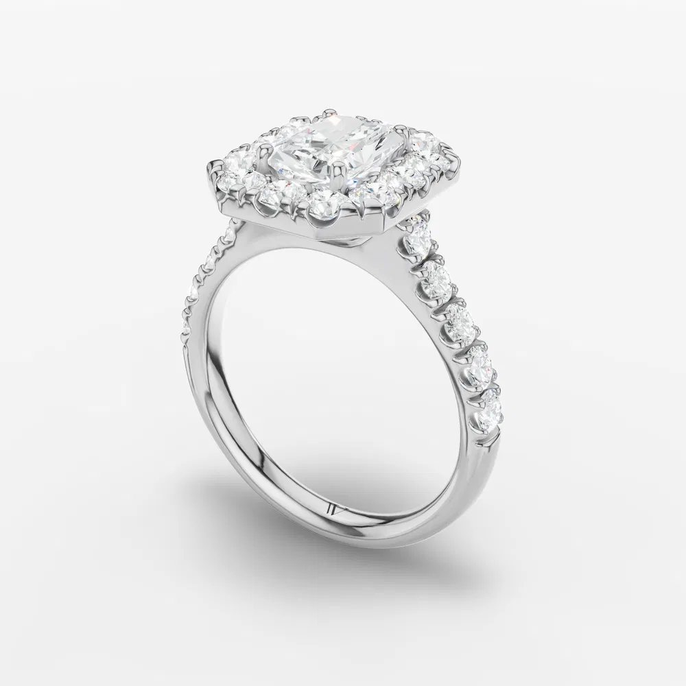 Certified 3 carat Lab Grown Diamond Radiant Cut Halo, Pavé, Cathedral Engagement Ring in 14K White Gold-Astrid