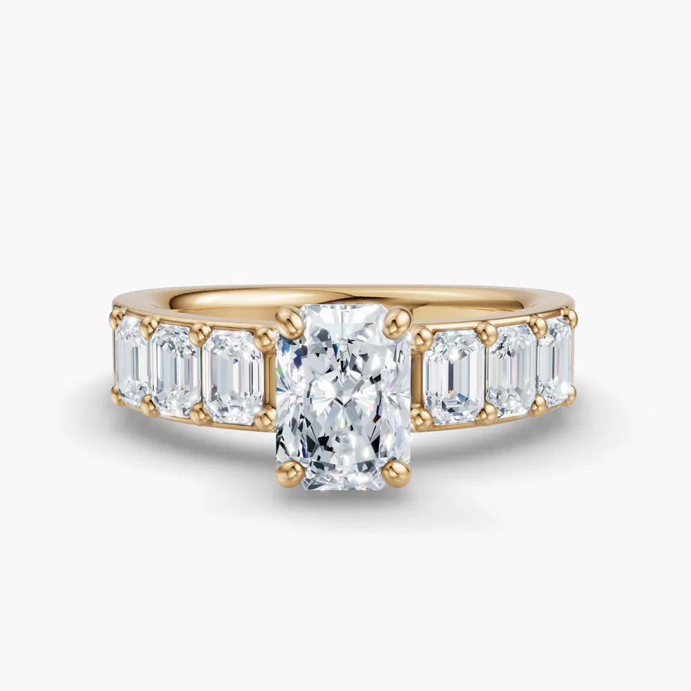 Certified 3 carat Lab Grown Diamond Radiant Cut Side Stone Engagement Ring in 14K Yellow Gold-Novalis