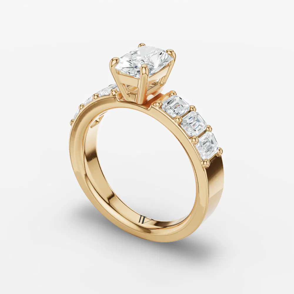Certified 3 carat Lab Grown Diamond Radiant Cut Side Stone Engagement Ring in 14K Yellow Gold-Novalis