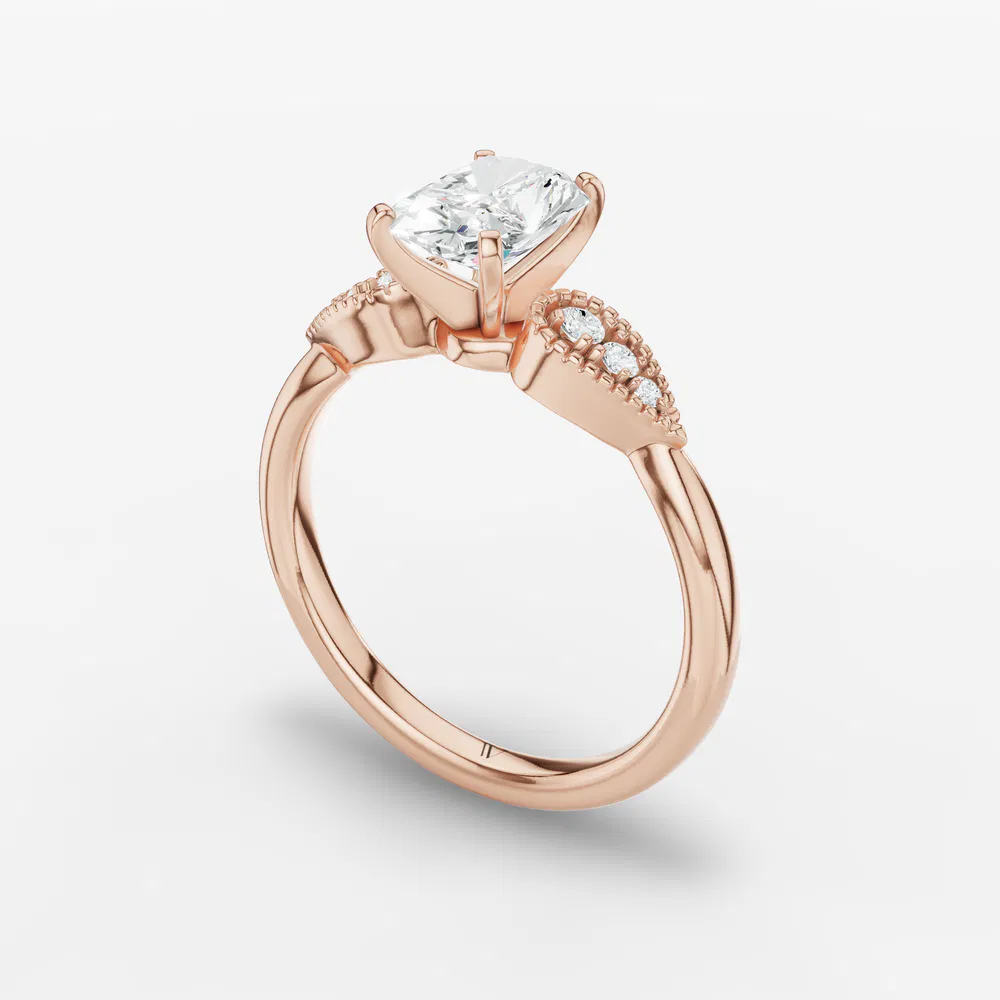 Certified 3 carat Lab Grown Diamond Radiant Cut Milgrain, Vintage, Side Stone Engagement Ring in 14K Rose Gold-Yerlin