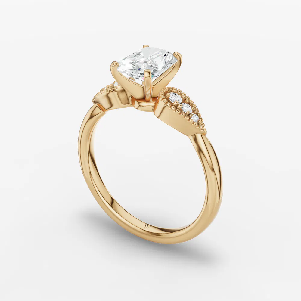 Certified 3 carat Lab Grown Diamond Radiant Cut Milgrain, Vintage, Side Stone Engagement Ring in 14K Yellow Gold-Yerlin
