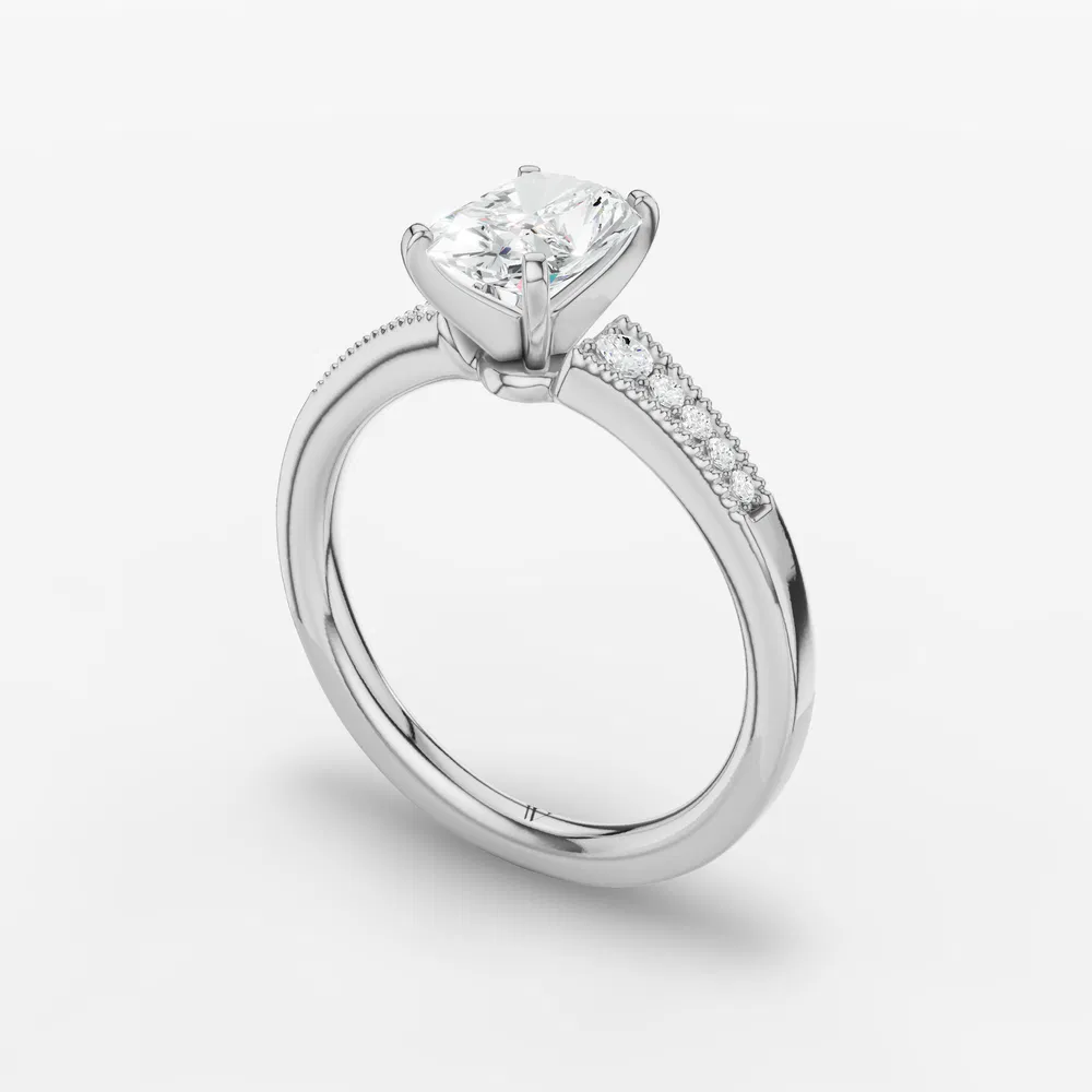 Certified 3 carat Lab Grown Diamond Radiant Cut Milgrain, Pavé, Side Stone Engagement Ring in 14K White Gold-Rosca