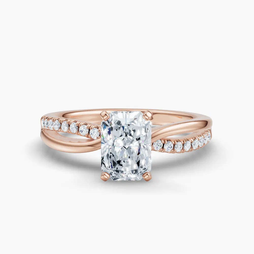 Certified 3 carat Lab Grown Diamond Radiant Cut Pavé, Split Shank Engagement Ring in 14K Rose Gold-Polaris