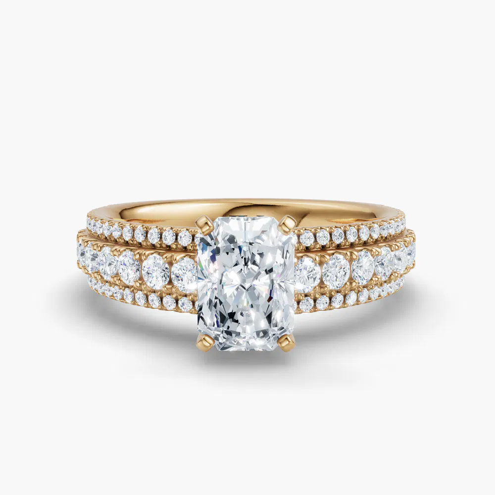 Certified 3 carat Lab Grown Diamond Radiant Cut Pavé Engagement Ring in 14K Yellow Gold-Riven