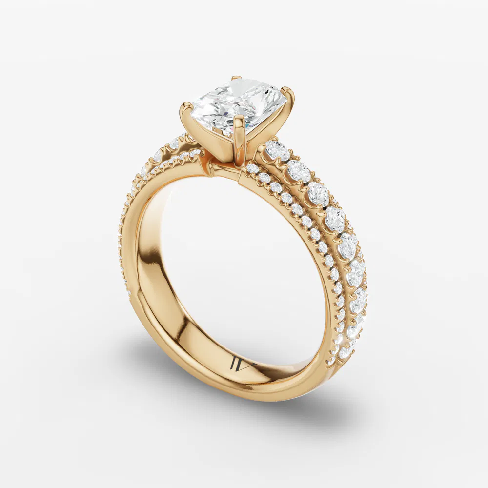 Certified 3 carat Lab Grown Diamond Radiant Cut Pavé Engagement Ring in 14K Yellow Gold-Riven
