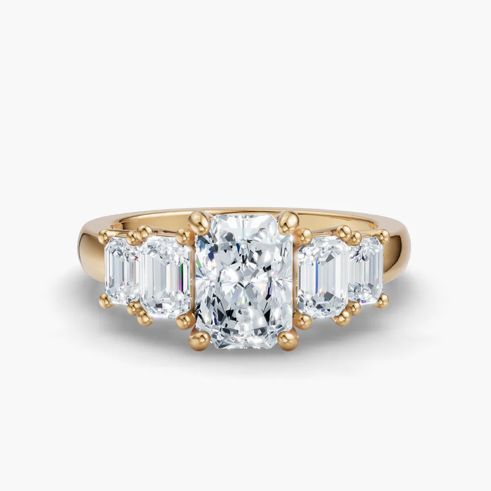 Certified 3 carat Lab Grown Diamond Radiant Cut Five Stone, Side Stone Engagement Ring in 14K Yellow Gold-Osvh