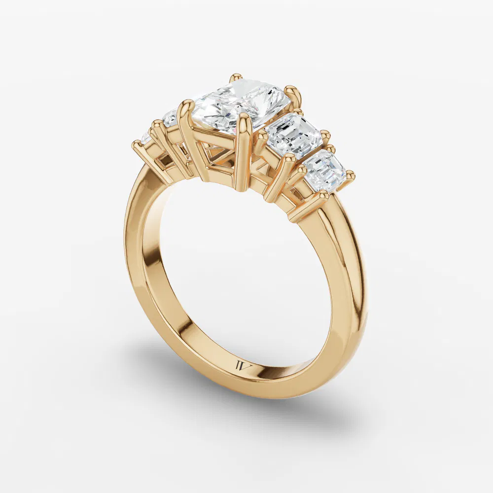 Certified 3 carat Lab Grown Diamond Radiant Cut Five Stone, Side Stone Engagement Ring in 14K Yellow Gold-Osvh