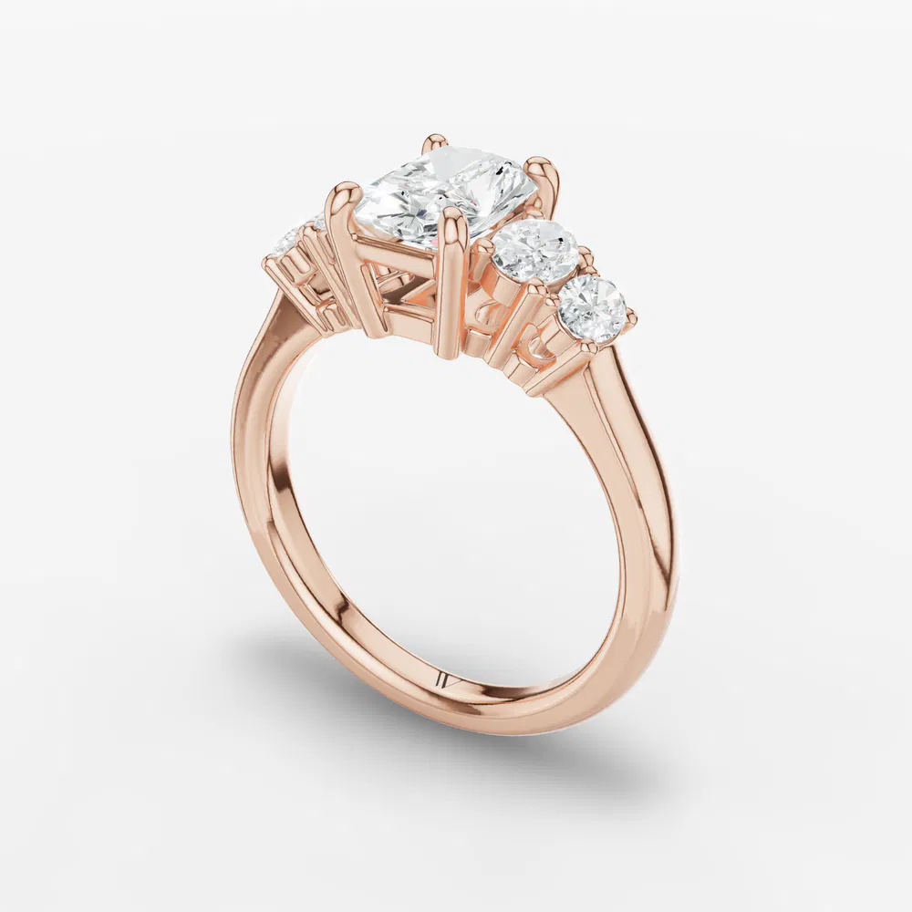 Certified 3 carat Lab Grown Diamond Radiant Cut Five Stone, Side Stone Engagement Ring in 14K Rose Gold-Elyx
