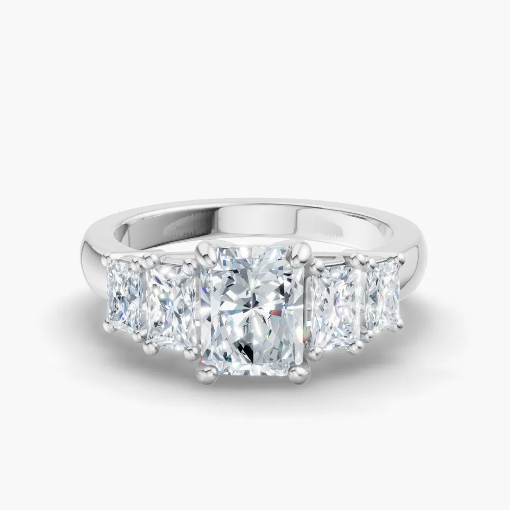 Certified 3 carat Lab Grown Diamond Radiant Cut Five Stone, Side Stone Engagement Ring in 14K White Gold-Velaris