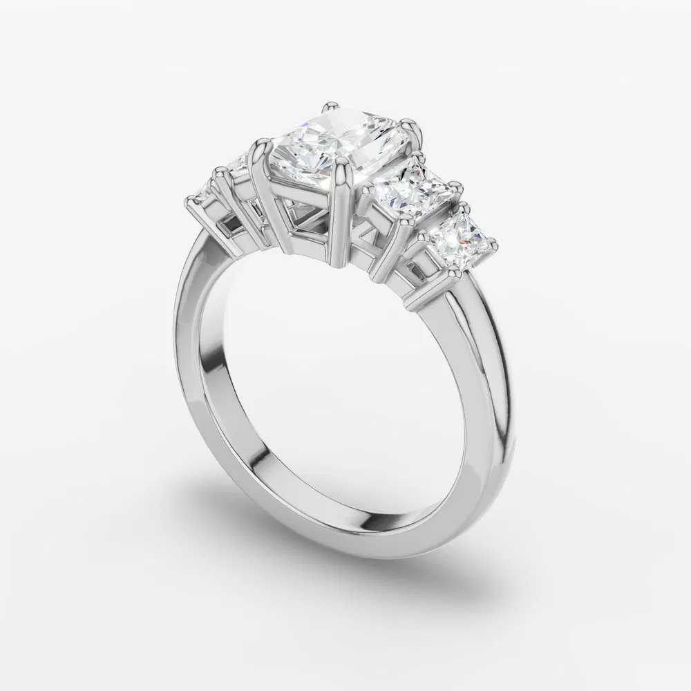 Certified 3 carat Lab Grown Diamond Radiant Cut Five Stone, Side Stone Engagement Ring in 14K White Gold-Velaris