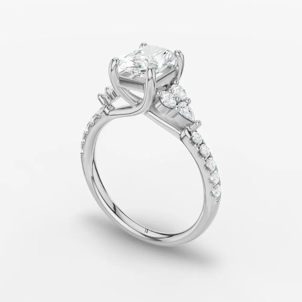 Certified 3 carat Lab Grown Diamond Radiant Cut Pavé, Side Stone Engagement Ring in 14K White Gold-Tarne