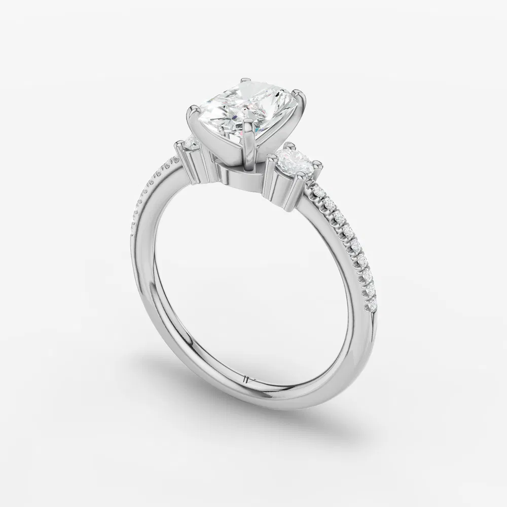 Certified 3 carat Lab Grown Diamond Radiant Cut Three Stone, Pavé, Side Stone Engagement Ring in 14K White Gold-Vynix