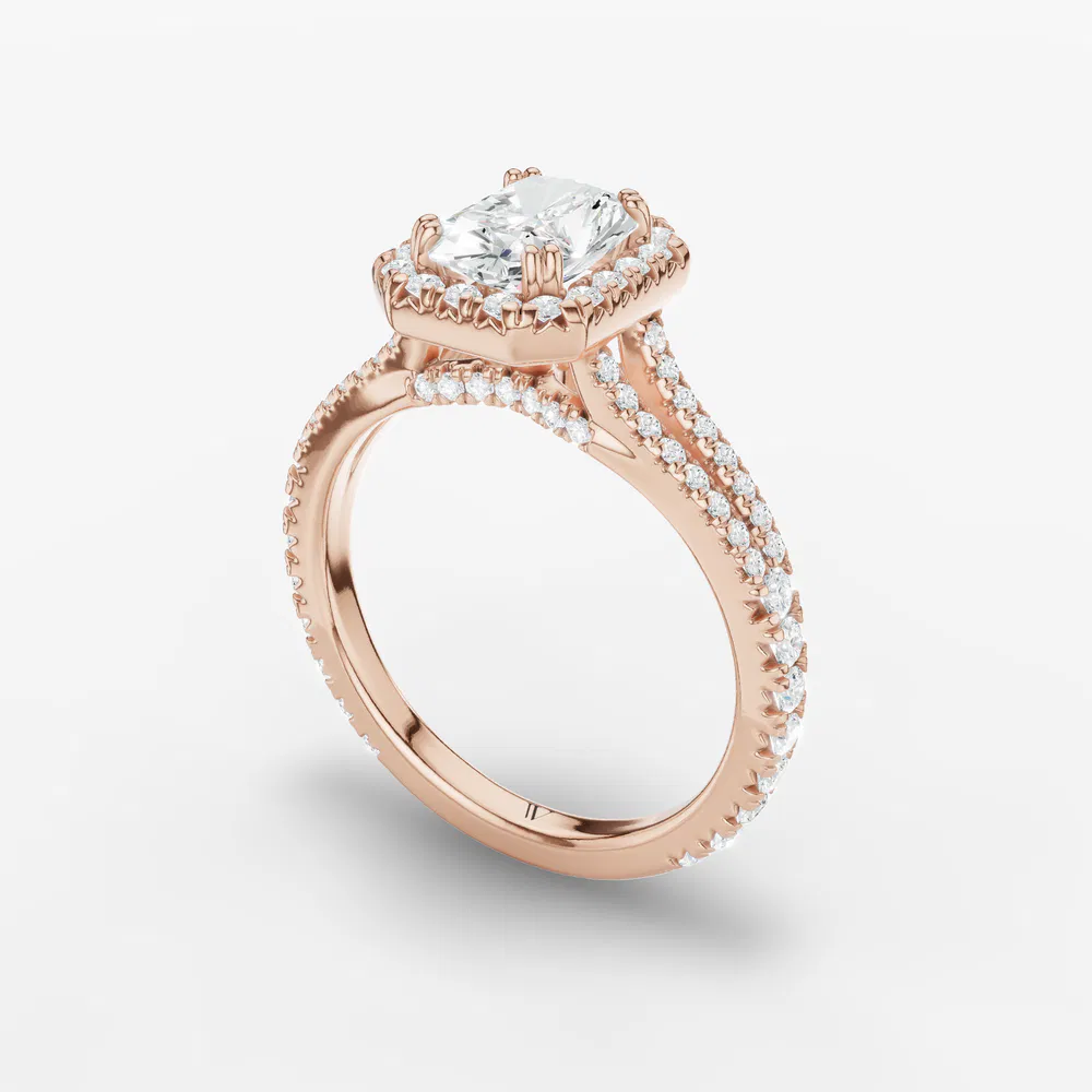 Certified 3 carat Lab Grown Diamond Radiant Cut Pavé, Halo, Cathedral Engagement Ring in 14K Rose Gold-Gexis