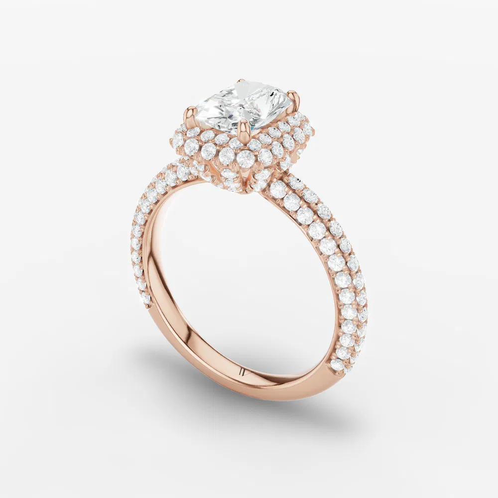 Certified 3 carat Lab Grown Diamond Radiant Cut Pavé, Halo, Hidden Halo Engagement Ring in 14K Rose Gold-Brym