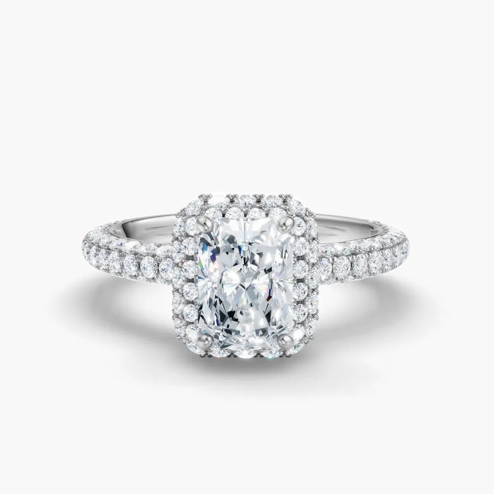 Certified 3 carat Lab Grown Diamond Radiant Cut Pavé, Halo, Hidden Halo Engagement Ring in 14K White Gold-Brym