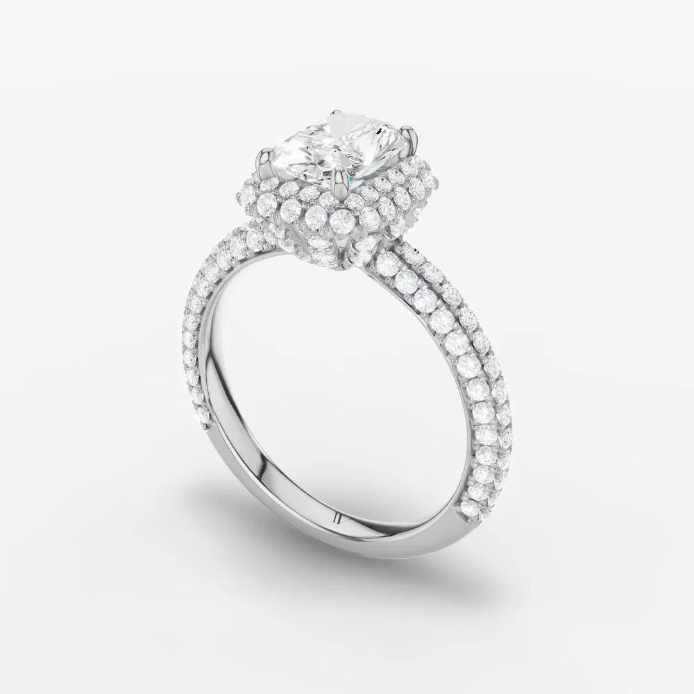 Certified 3 carat Lab Grown Diamond Radiant Cut Pavé, Halo, Hidden Halo Engagement Ring in 14K White Gold-Brym