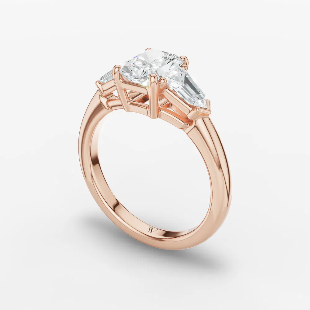 Certified 3 carat Lab Grown Diamond Radiant Cut Three Stone, Side Stone Engagement Ring in 14K Rose Gold-Lyris