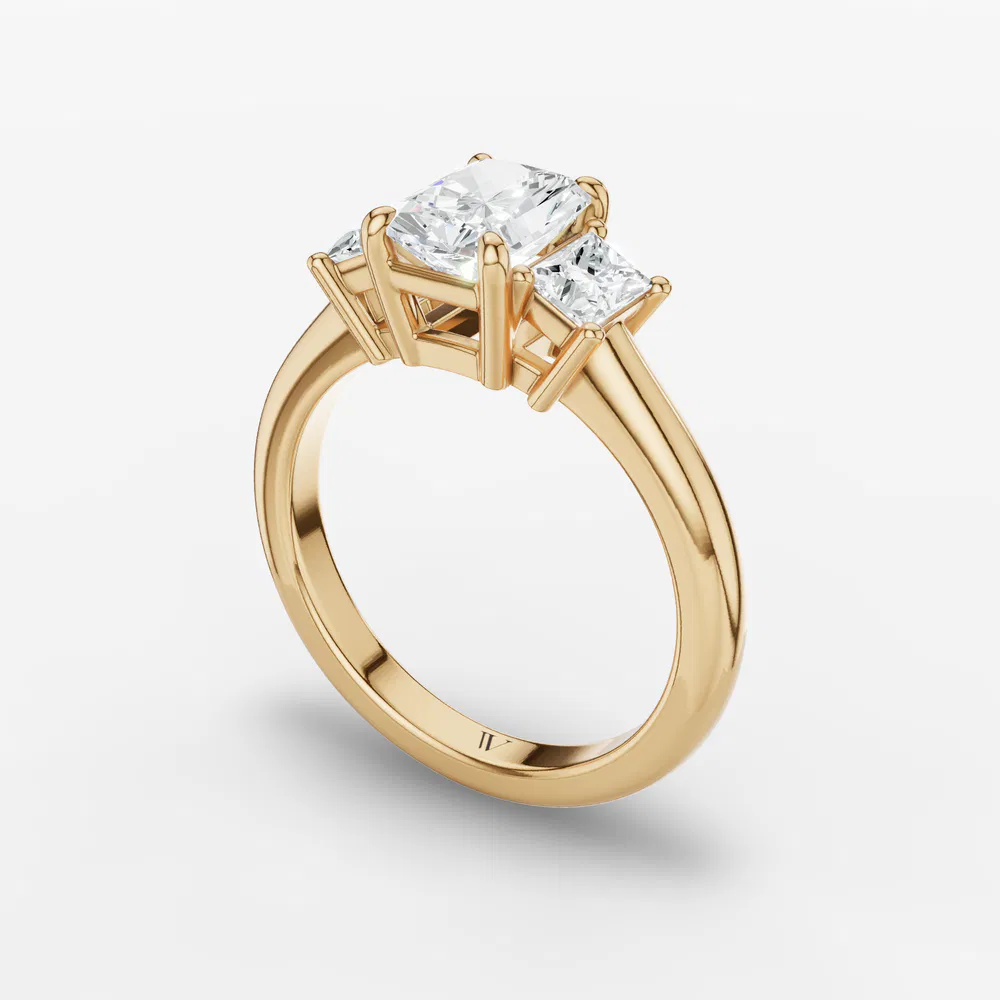 Certified 3 carat Lab Grown Diamond Radiant Cut Three Stone, Side Stone Engagement Ring in 14K Yellow Gold-Dravon