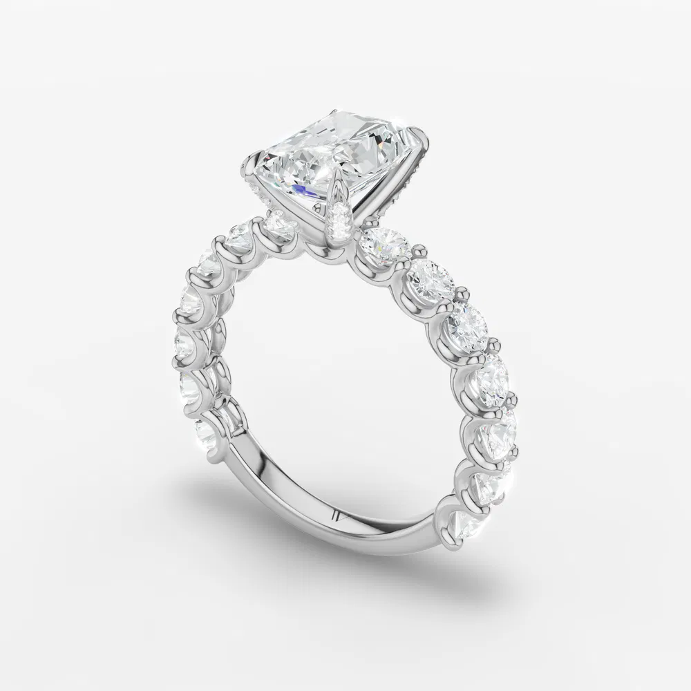 Certified 3 carat Lab Grown Diamond Radiant Cut Hidden Halo, Side Stone Engagement Ring in 14K White Gold-Miro