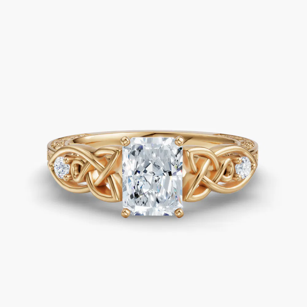 Certified 3 carat Lab Grown Diamond Radiant Cut Vintage, Cathedral, Unique Engagement Ring in 14K Yellow Gold-Kael