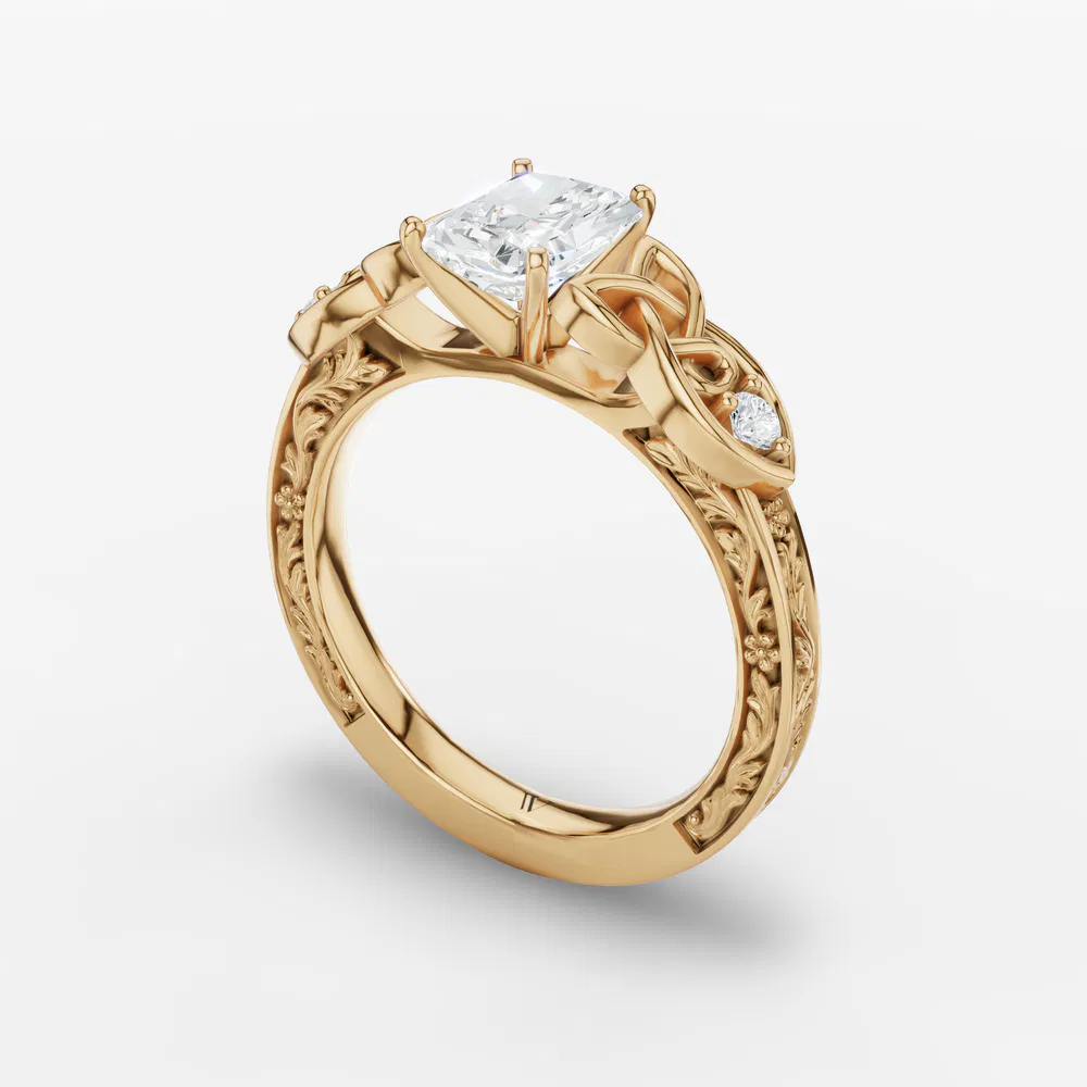 Certified 3 carat Lab Grown Diamond Radiant Cut Vintage, Cathedral, Unique Engagement Ring in 14K Yellow Gold-Kael
