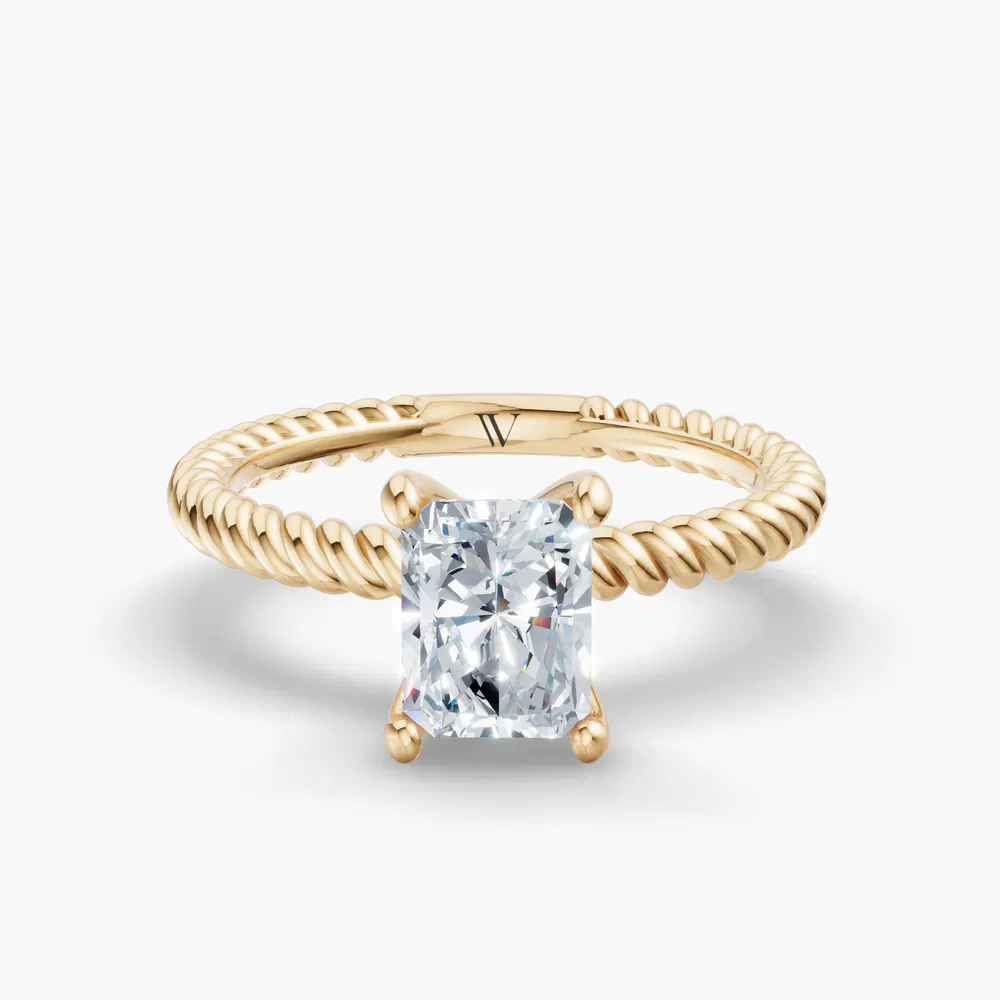 Certified 3 carat Lab Grown Diamond Radiant Cut Solitaire, Twist, Vintage Engagement Ring in 14K Yellow Gold-Liray