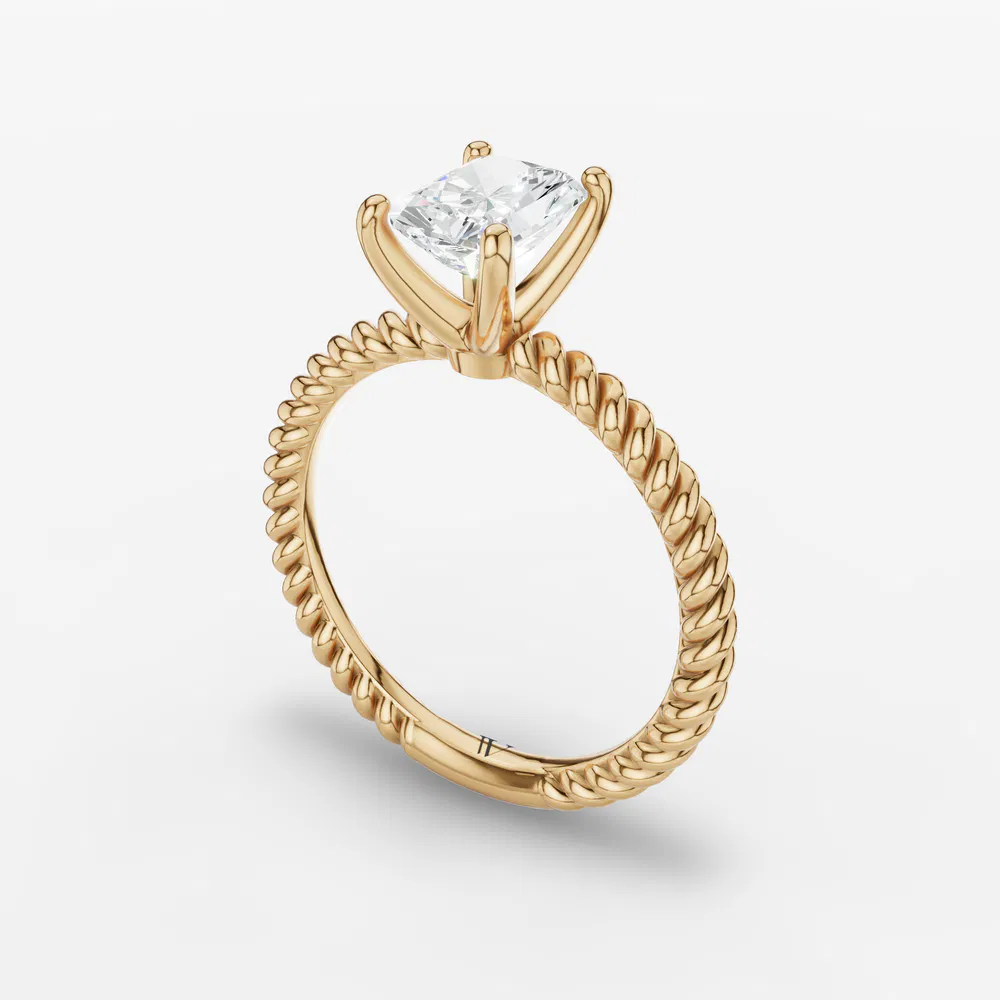 Certified 3 carat Lab Grown Diamond Radiant Cut Solitaire, Twist, Vintage Engagement Ring in 14K Yellow Gold-Liray