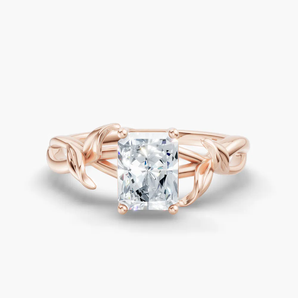 Certified 3 carat Lab Grown Diamond Radiant Cut Solitaire, Vintage, Split Shank Engagement Ring in 14K Rose Gold-Mirel
