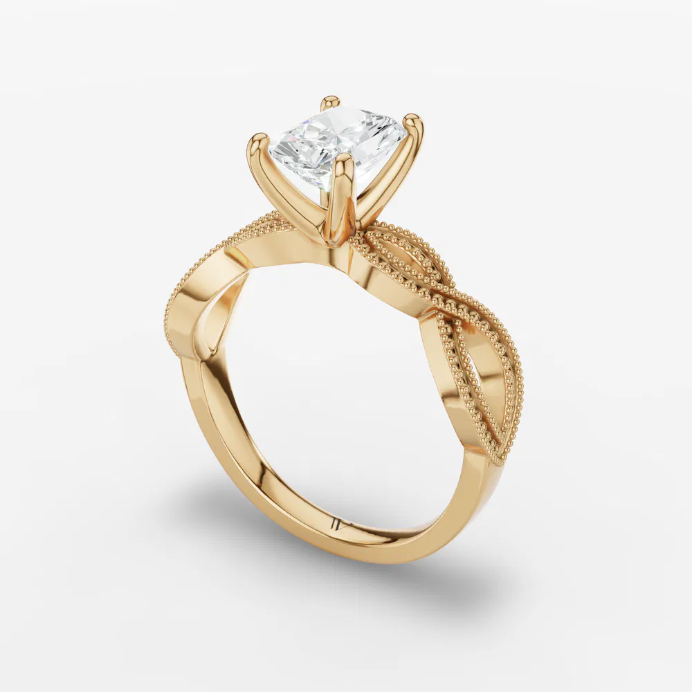 Certified 3 carat Lab Grown Diamond Radiant Cut Solitaire, Vintage, Unique Engagement Ring in 14K Yellow Gold-Niva