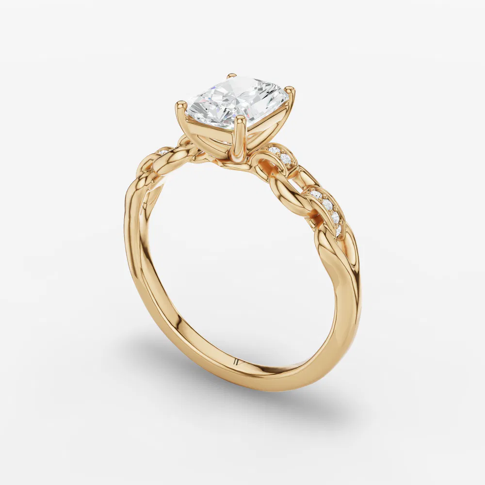 Certified 3 carat Lab Grown Diamond Radiant Cut Twist, Unique, Side Stone Engagement Ring in 14K Yellow Gold-Perenne