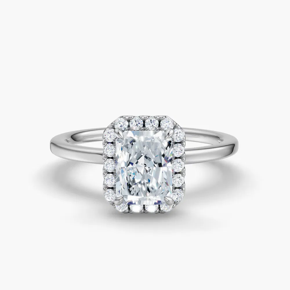 Elite Noctil 1 carat Lab Grown Diamond Radiant Cut Halo, Hidden Halo Engagement Ring in 14K White Gold