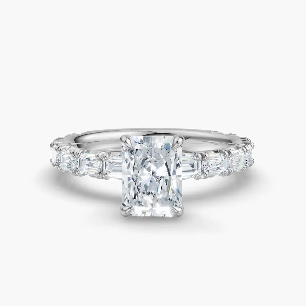 Jocelyn 1 carat Lab Grown Diamond Radiant Cut Pavé, Low profile, Classic Engagement Ring in 14K White Gold