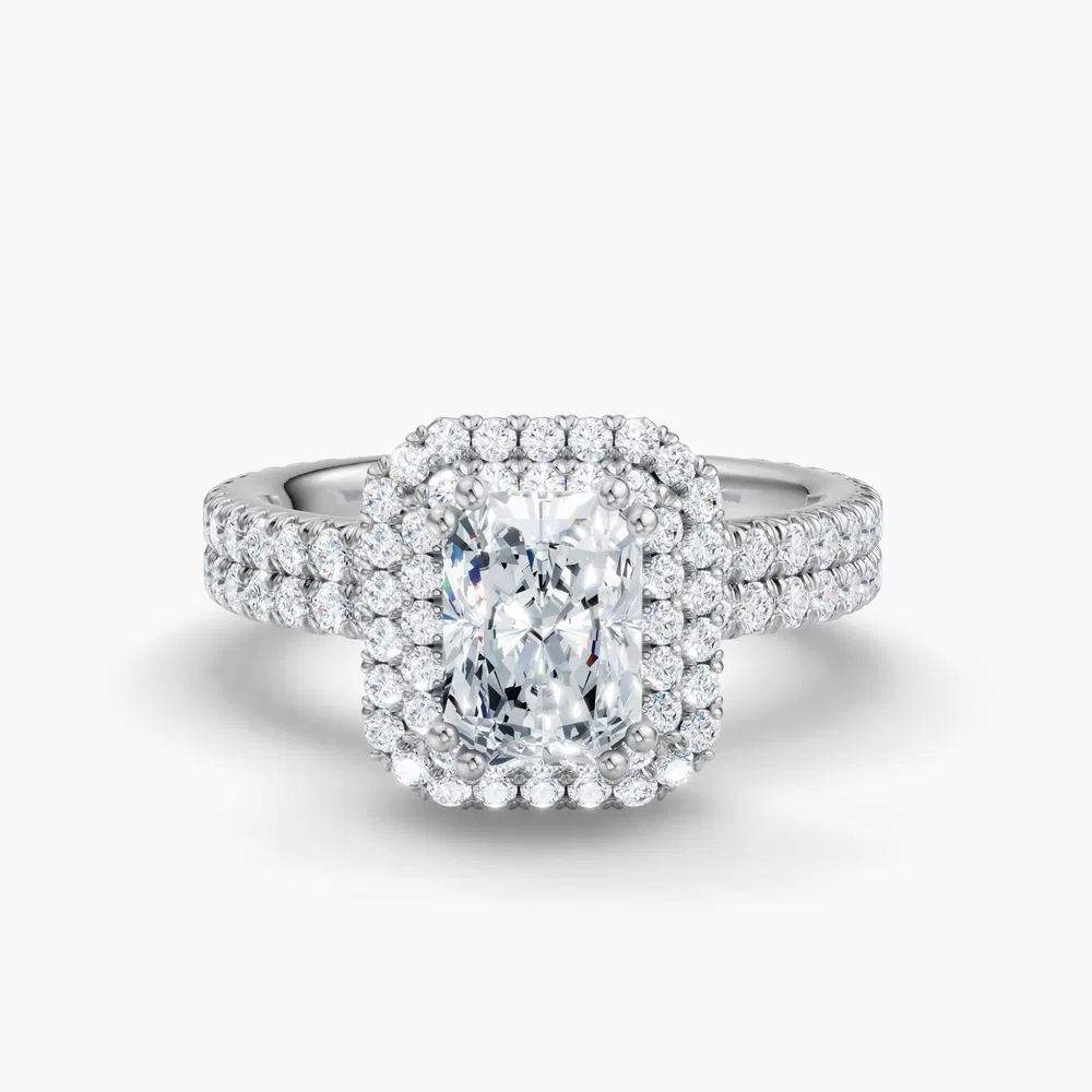 Caela 1 carat Lab Grown Diamond Radiant Cut Halo, Pavé, Hidden Halo Engagement Ring in 14K White Gold