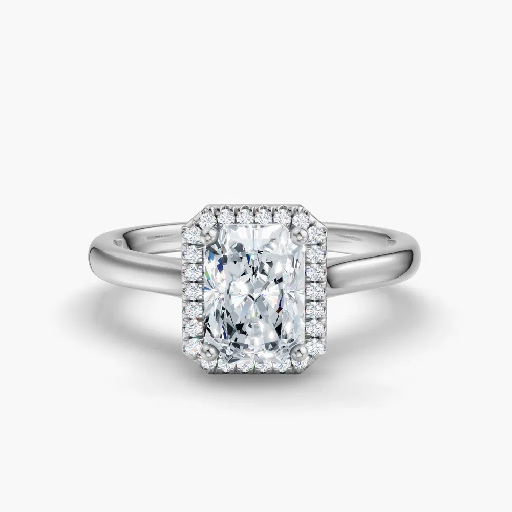 Pejr 1 carat Lab Grown Diamond Radiant Cut Halo, Cathedral Engagement Ring in 14K White Gold