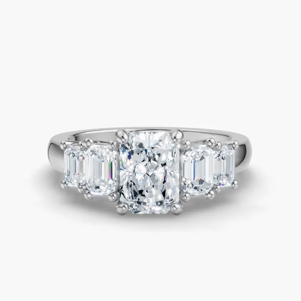 Osvh 1 carat Lab Grown Diamond Radiant Cut Side Stone, Five Stone Engagement Ring in 14K White Gold