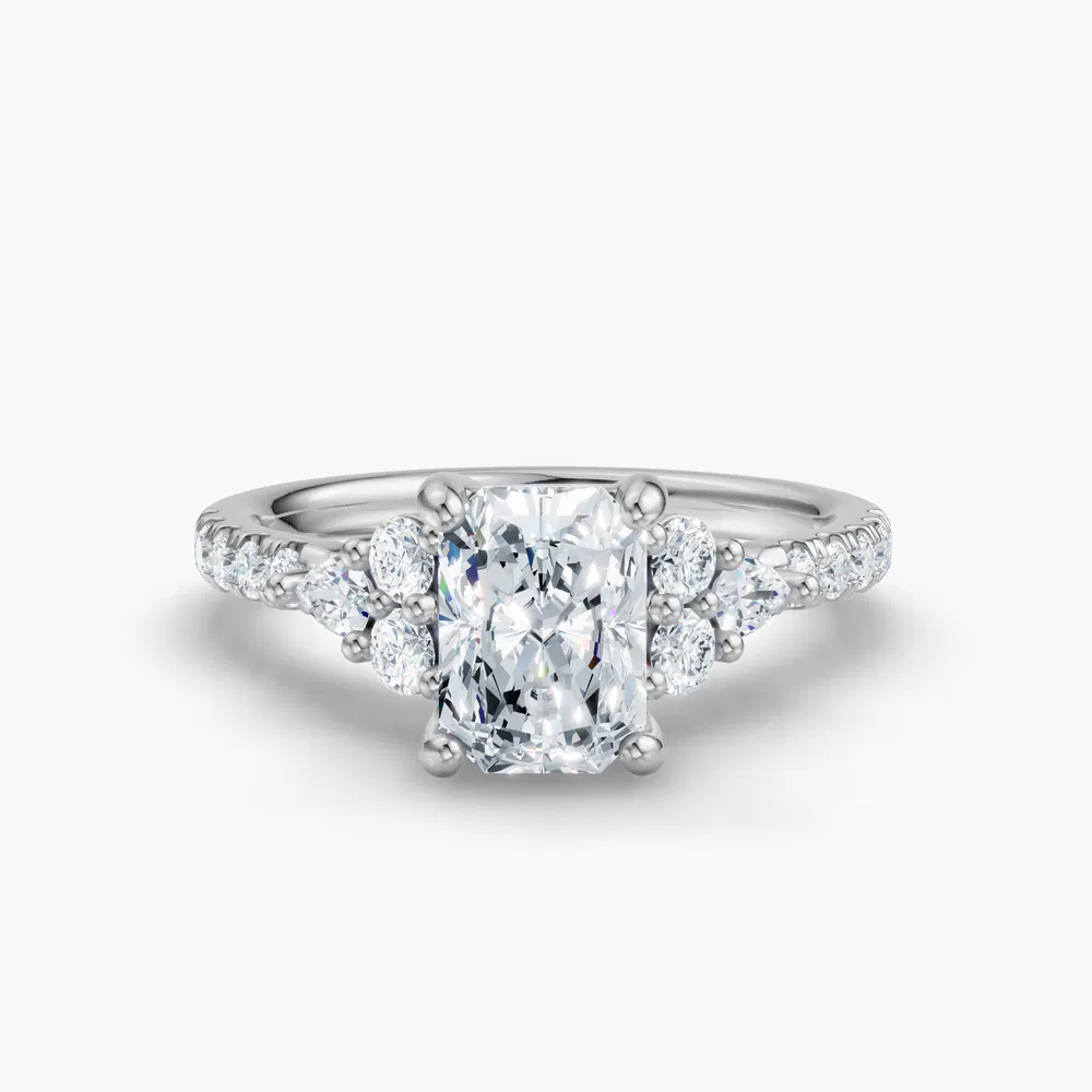 Tarne 1 carat Lab Grown Diamond Radiant Cut Side Stone, Pavé Engagement Ring in 14K White Gold