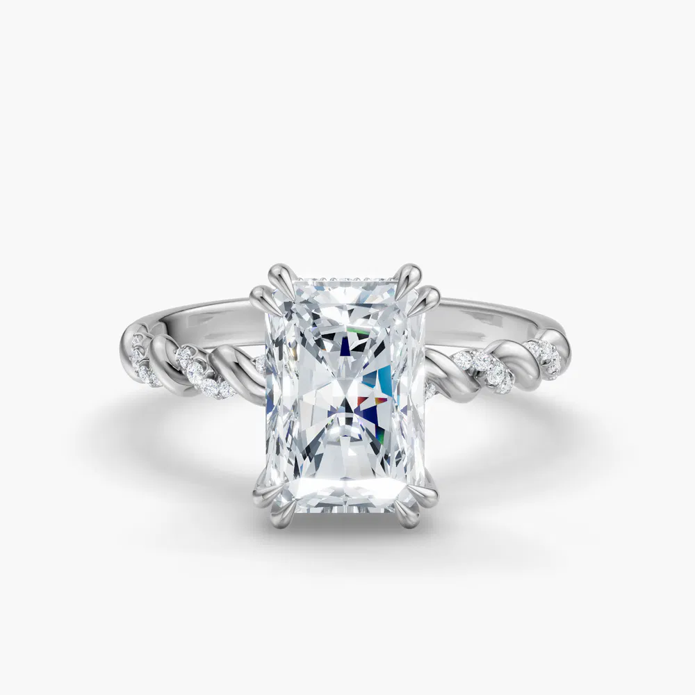 Lior 1 carat Lab Grown Diamond Radiant Cut Pavé, Hidden Halo, Twist Engagement Ring in 14K White Gold